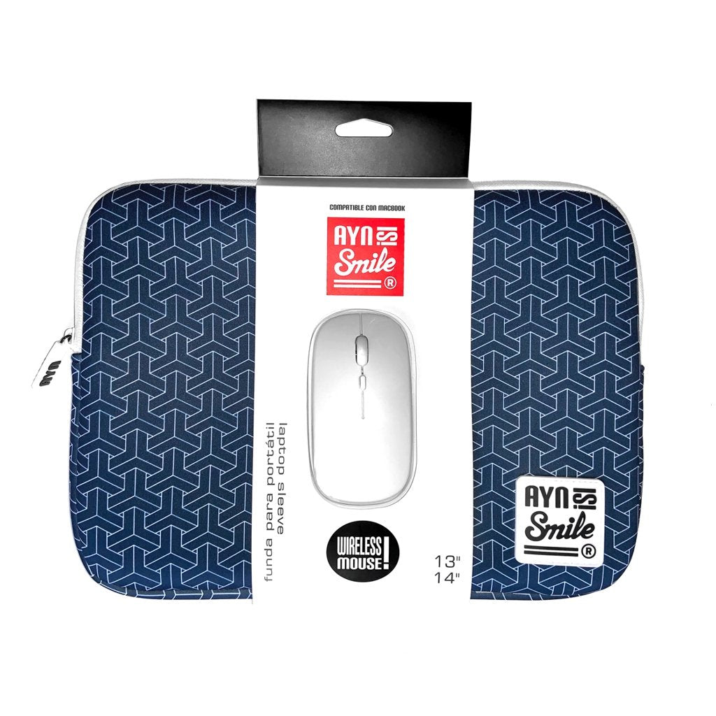 Kimono Bundle Funda Portátil Neopreno 13 Y 14 Pulgadas + Mouse Inalámbrico Estampado Japonés Kumik