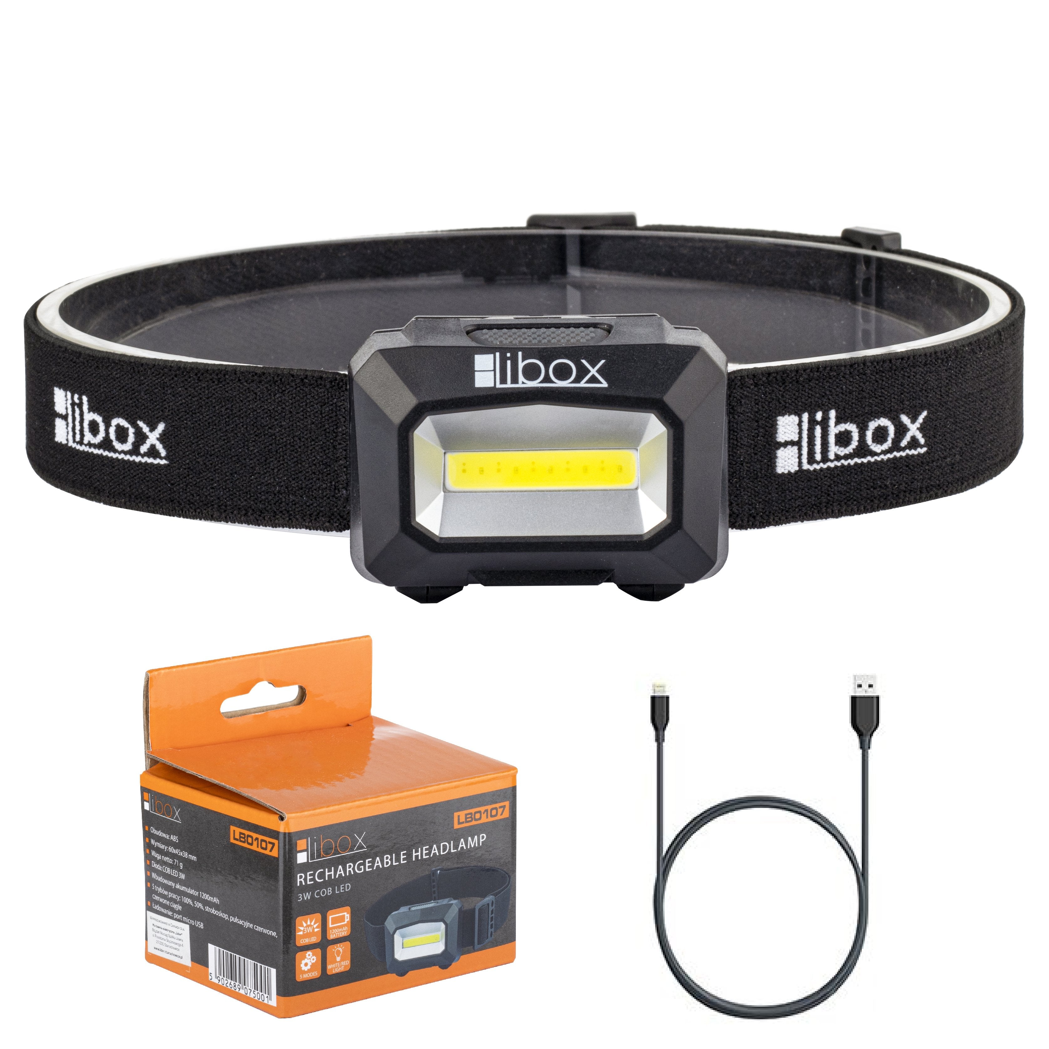 EAN 5902689075001 - Libox LB0107 linterna Negro Linterna con cinta para cabeza LED imagen 1