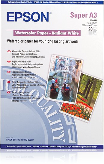 Epson Gf Papel Watercolor Radiant White, A3+, 20 H, 190g.