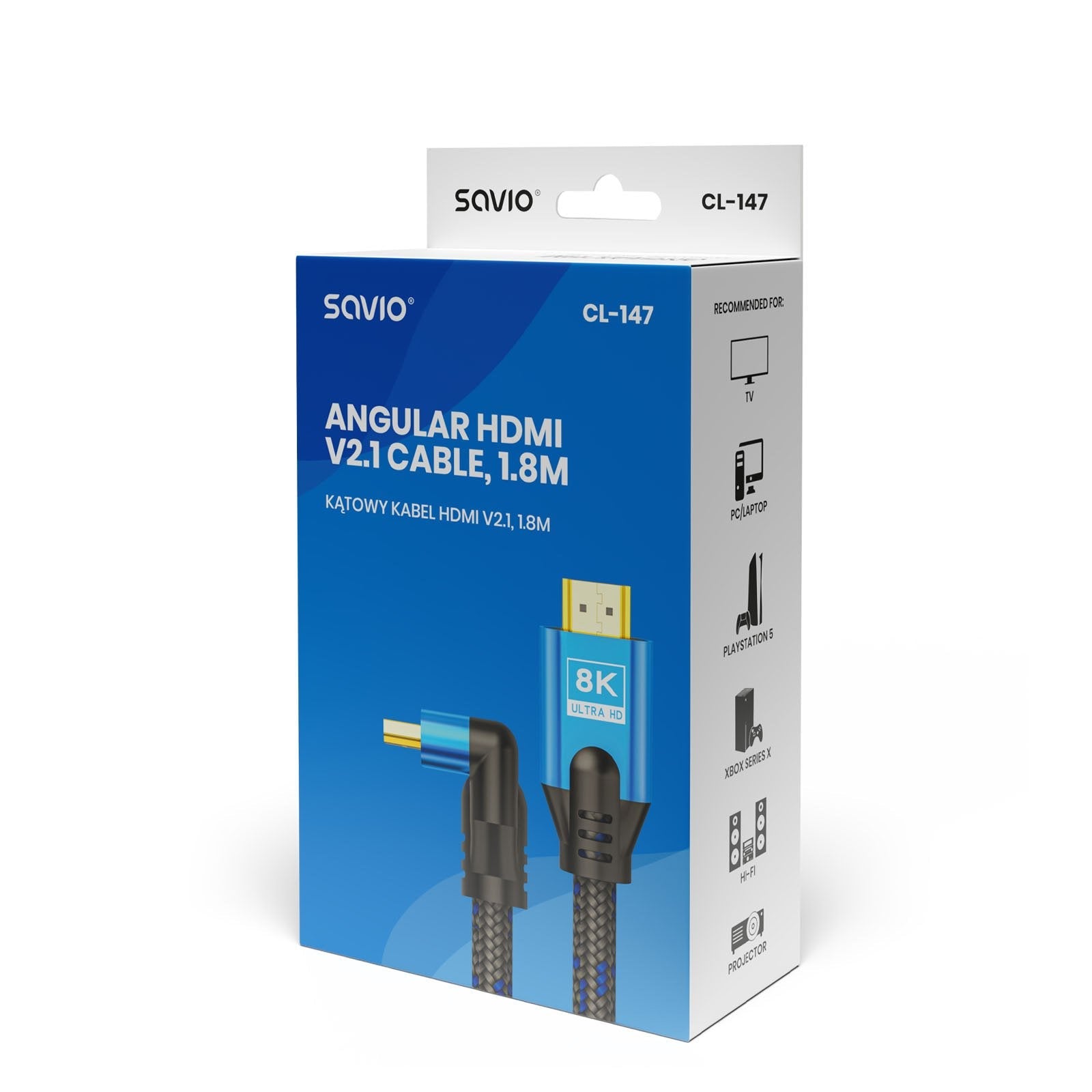 Cable Hdmi 2.1 (M) Angular 8k Savio Cl-147 1.8m