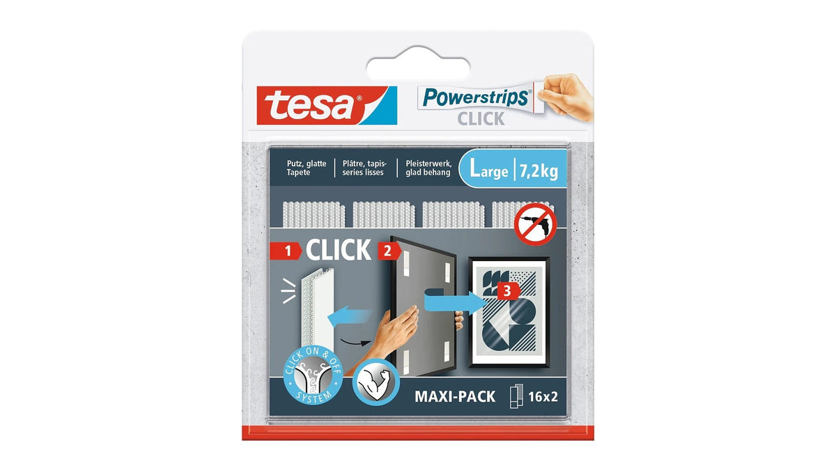 Tesa Powerstrips Click Large Selbstkl. Cinta De Velcro 16x2