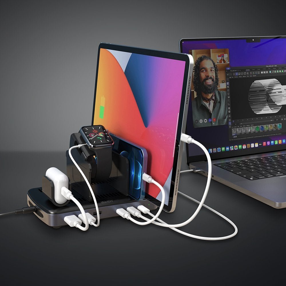 Lindy 73436 Estación De Carga Para 6 Tablets & Smartphones 160w Aluminio, Plástico Negro, Gris