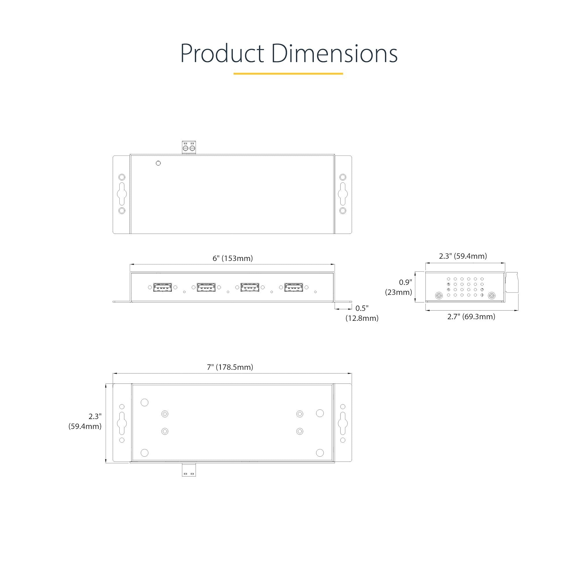 Startech Hub Industrial Usb 3.0 De 5gbps De 4 Puertos - Concentrador Usb Con Protección De Picos Y Descargas Esd - Ladrón Usb-A De Montaje En Pared/Escritorio/Din