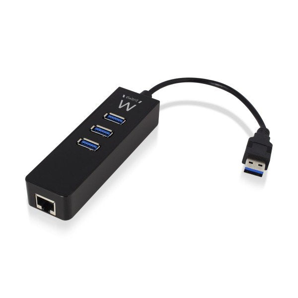 Ewent Usb3.1 Gen 1 Hub 3 Ports + 1 Port Gigabit Lan, Usb Powered Ewent Ew1140, Usb 3.0 (3.1 Gen 1) Type-A, Rj-45,Usb 3.0 (3.1 Gen 1) Type-A, 5000 Mbit/S, Negro, 0,18 M, 110 Mm
