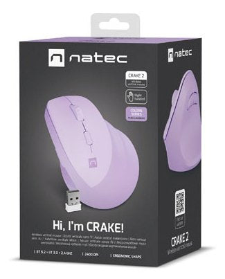 Raton Natec Crake 2 Inalambrico Vertical Bt 5.2 + 2.4ghz 2400 Dpi Color Lavanda