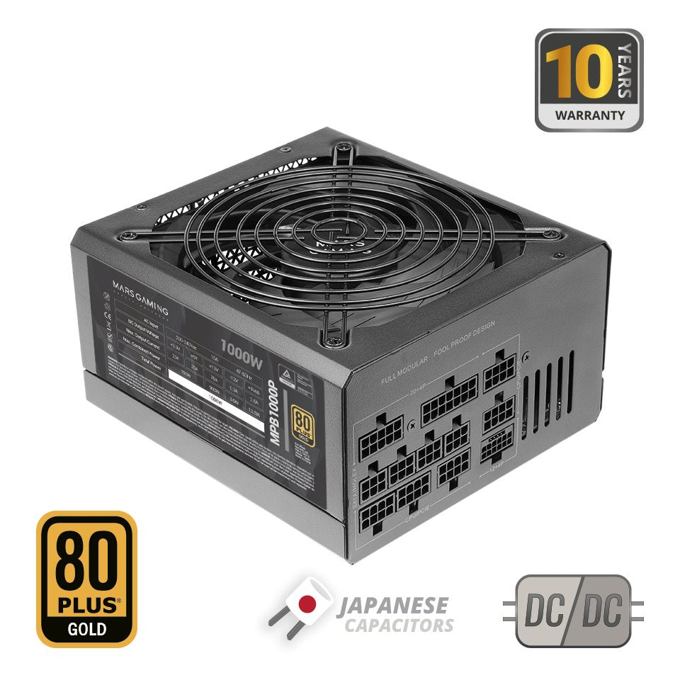 Fuente De Alimentación Mars Gaming Mpb1000p 1000w Ventilador 14cm 80 Plus Gold