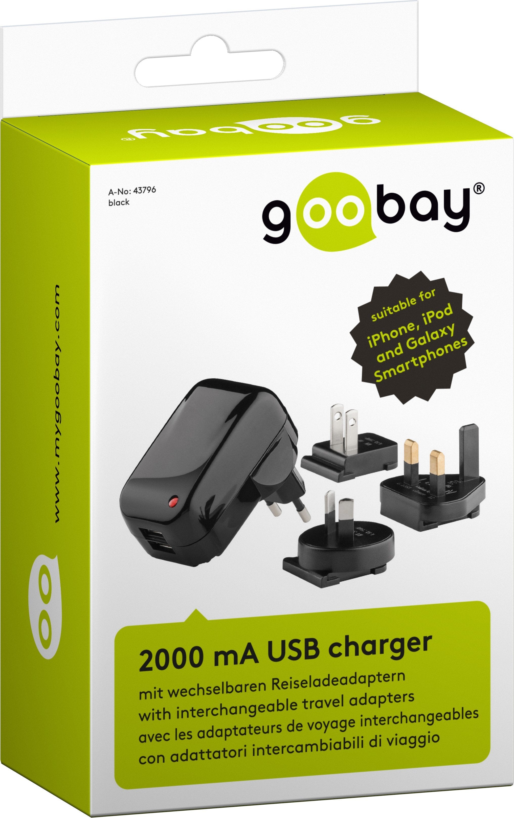 Cargador 12,5w Usb 2 Puert. 12,5w 2,5a + Adap (Eu/Uk/Us) Negro