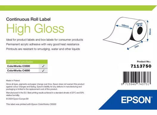 Epson High Gloss Label 102mmx33m Continuous Roll