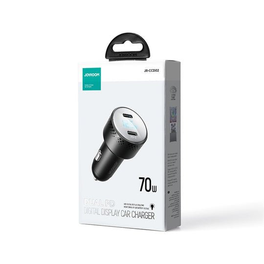 Ladowarka Samochodowa 2x Usb C 70w Z Wyswietlaczem Led Joyroom Jr-Ccd02 - Czarna