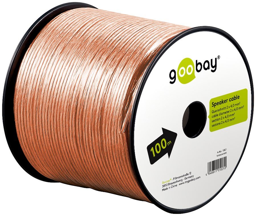 Bobina De 100 Metros Cable Altavoz Transparente 2x4.00mm Cca-Pvc Cpr Eca Goobay