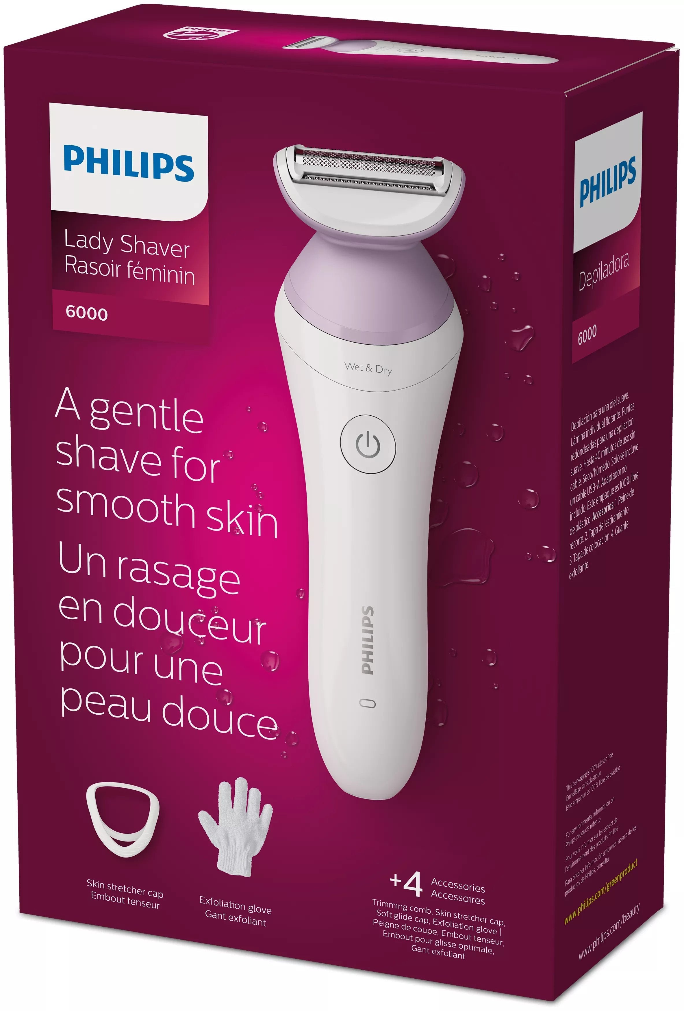 EAN 8710103998143 - Philips 6000 series BRL136/00 maquinilla de afeitar para mujer 1 cabezal(es) Recortadora Rosa, Blanco imagen 4
