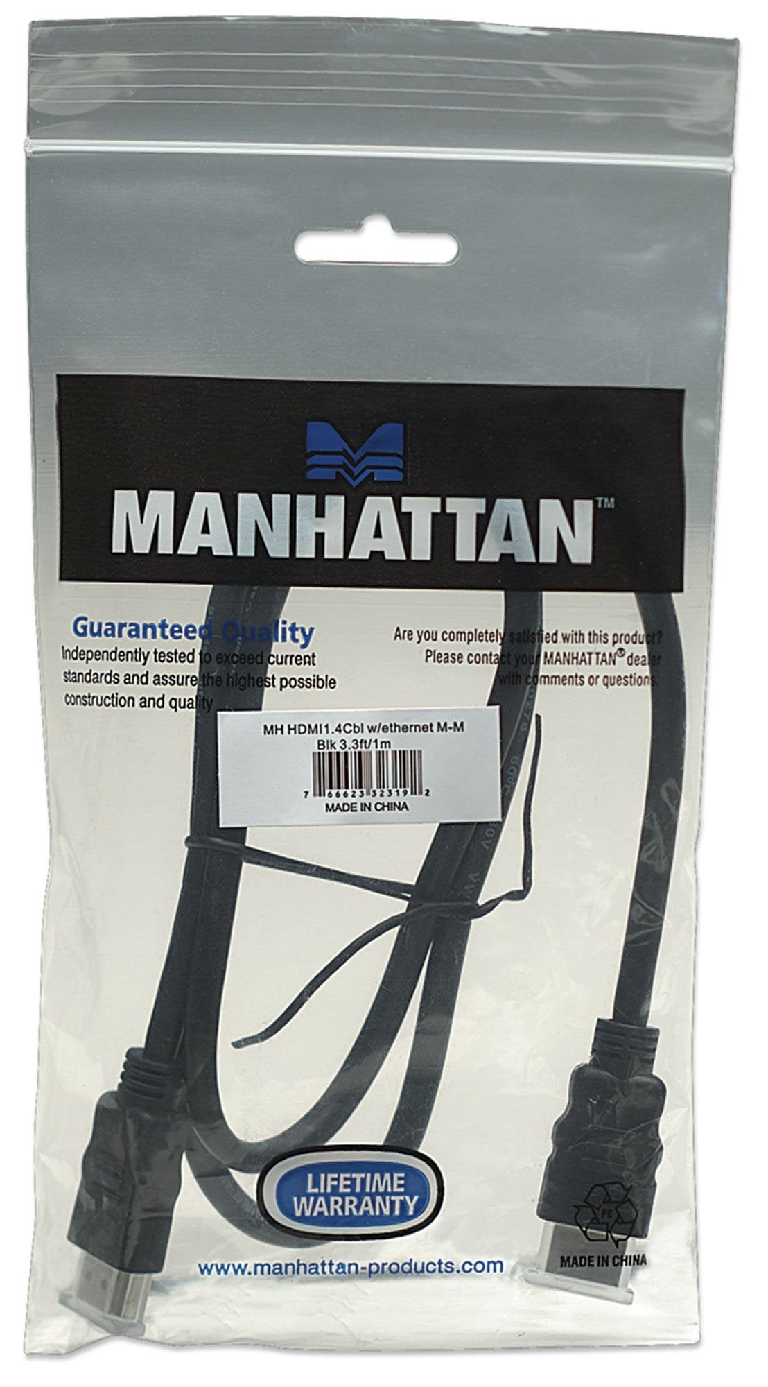 Manhattan Cable Hdmi Macho A Macho, 4k@30hz, Hec, Arc, 3d, Blindado, Negro, 1 M