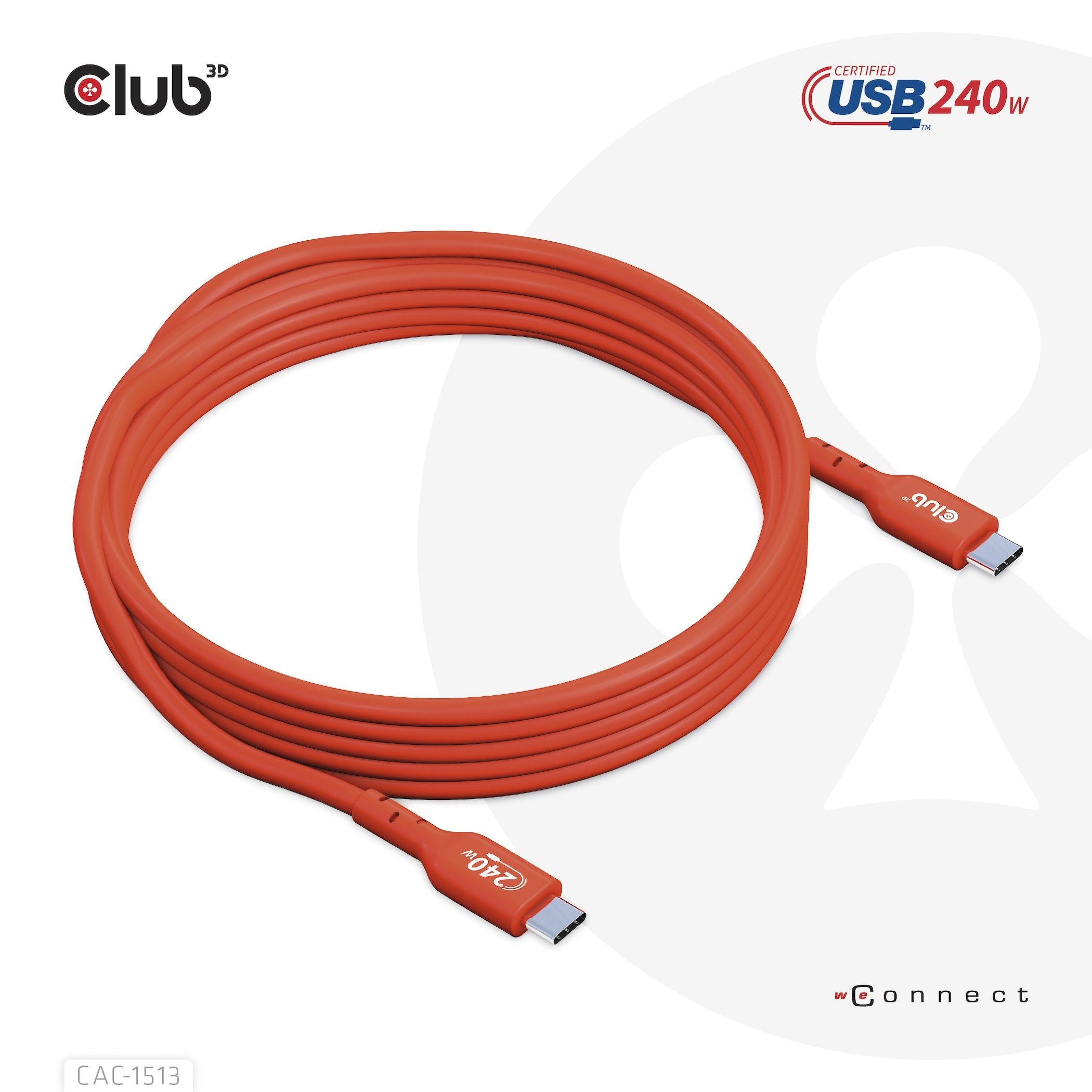 Club3d Cable Certificado Usb2 Tipo C Bidireccional Usb-If Datos 480 Mb, Pd 240 W (48 V/5 A) Epr M/M 3 M/9,84 Pies