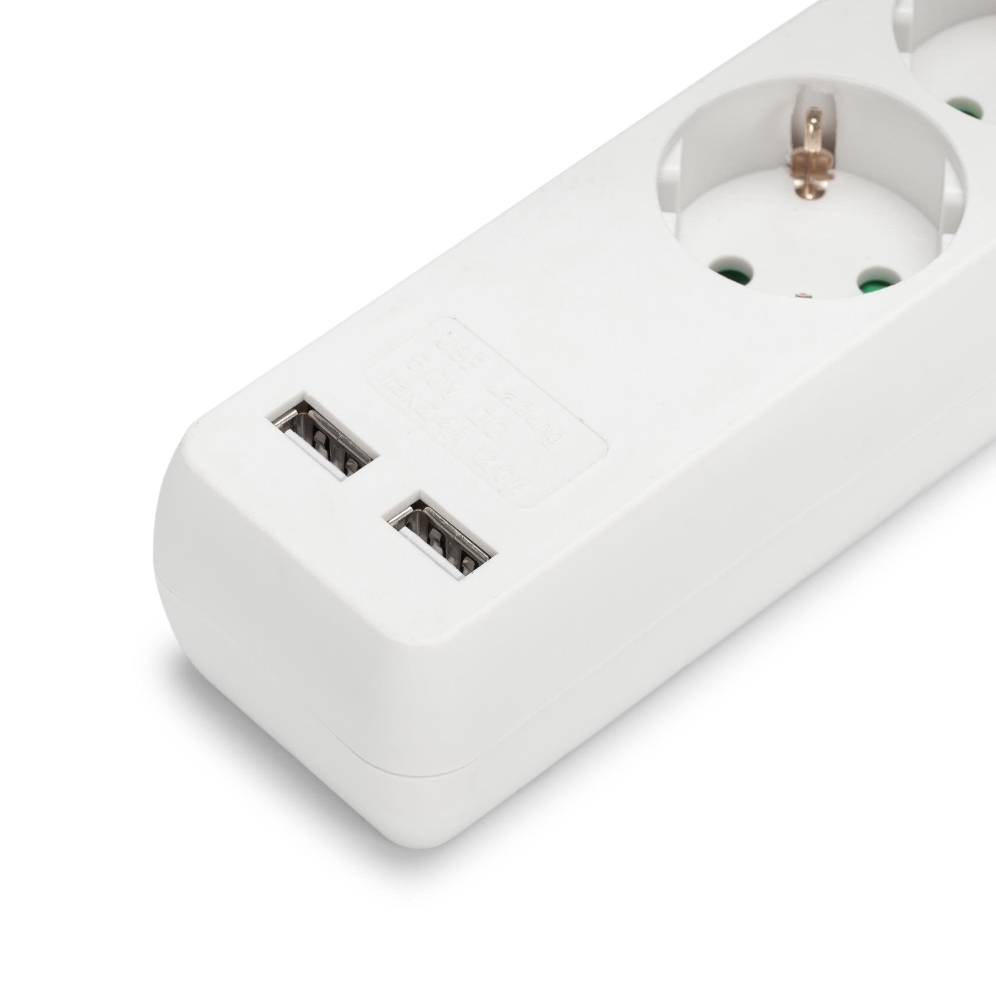 Entac Meckdosenleime 3fach Con Usb 1,5m Schalter Blanco