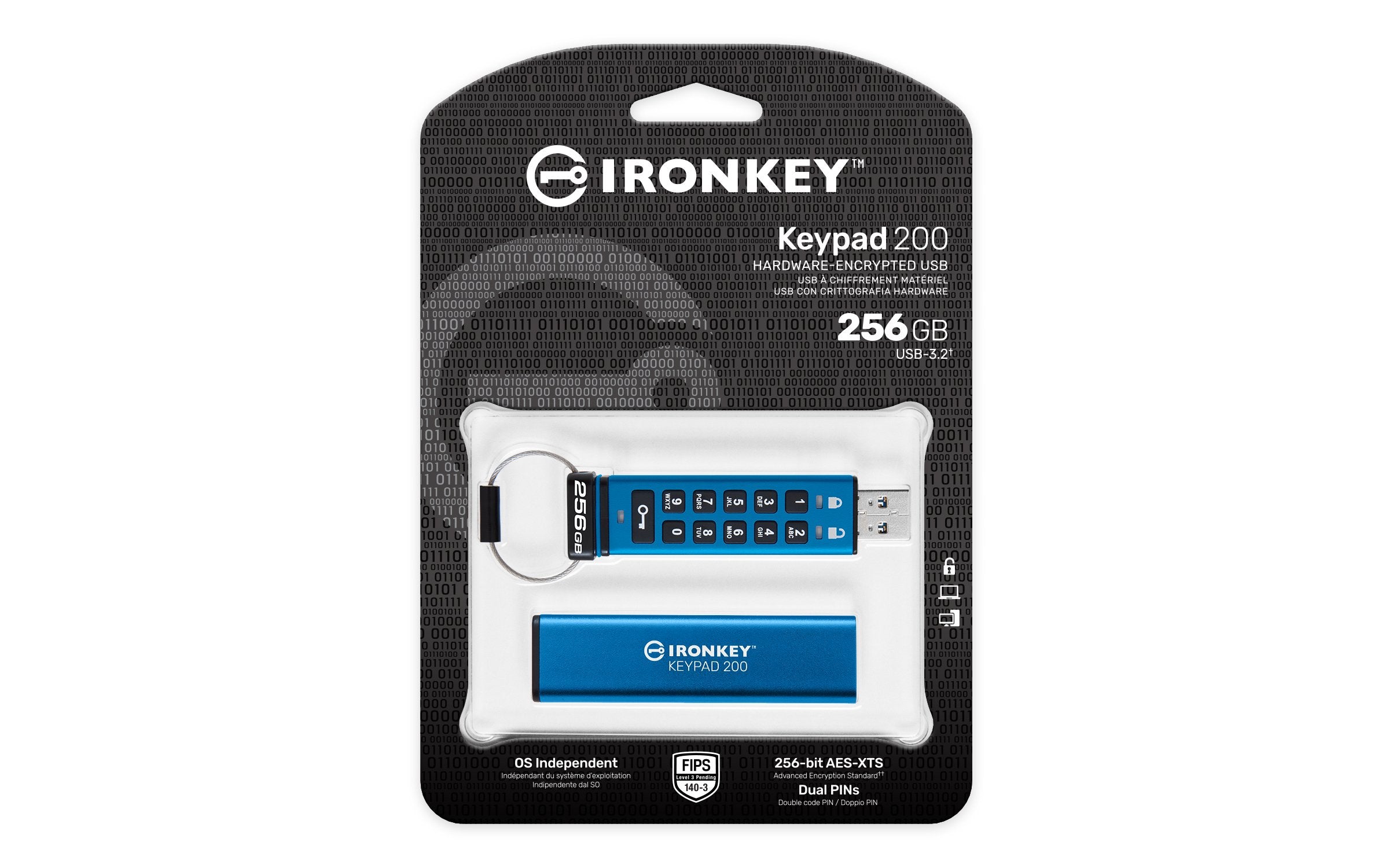 EAN 0740617338904 - Kingston Technology IronKey Keypad 200 unidad flash USB USB tipo A 3.2 Gen 1 (3.1 Gen 1) Azul imagen 3