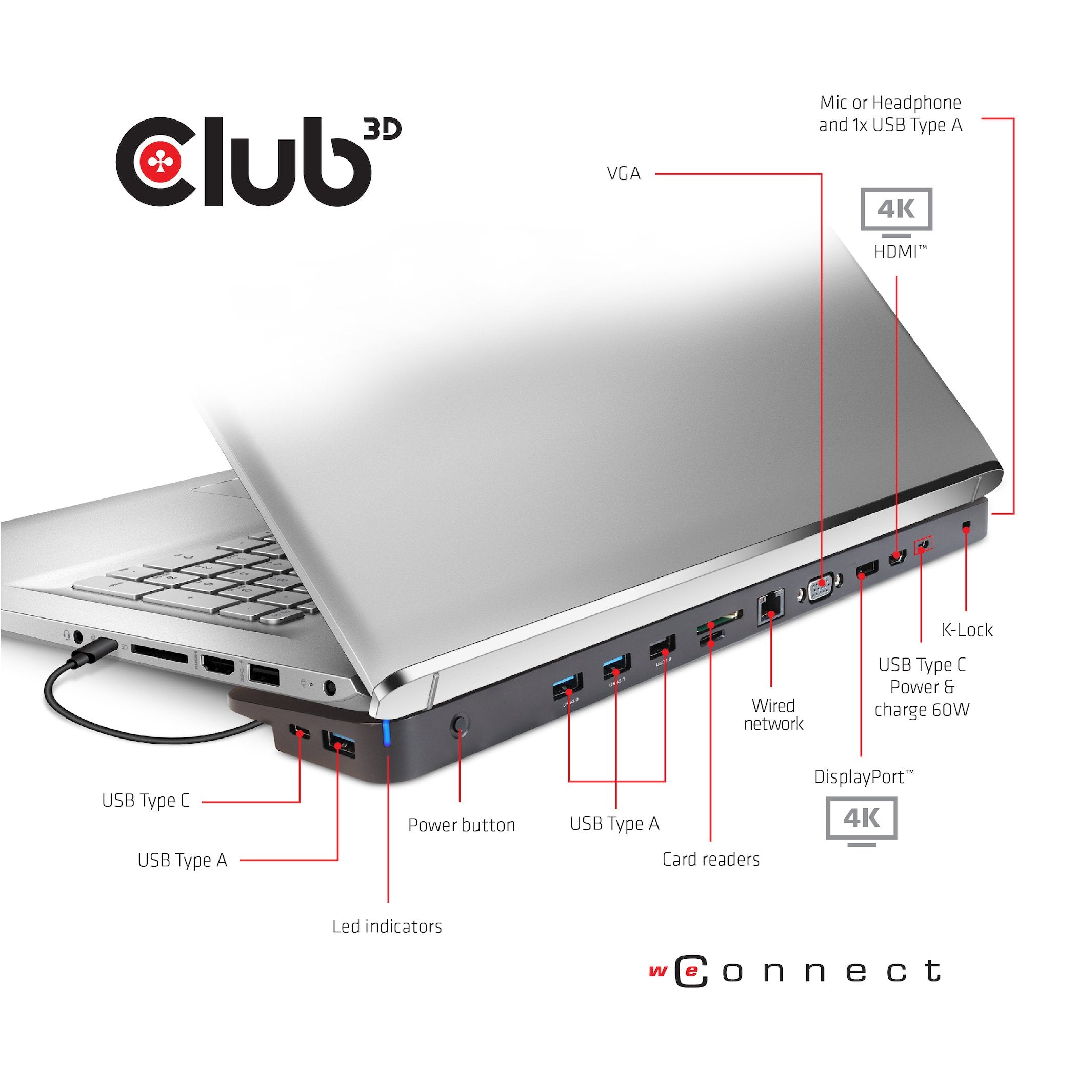 Docking Station Club3d Usb-C 3.2 -> 7xusb / Dp / Hdmi / Lan / Audio 100w Retail