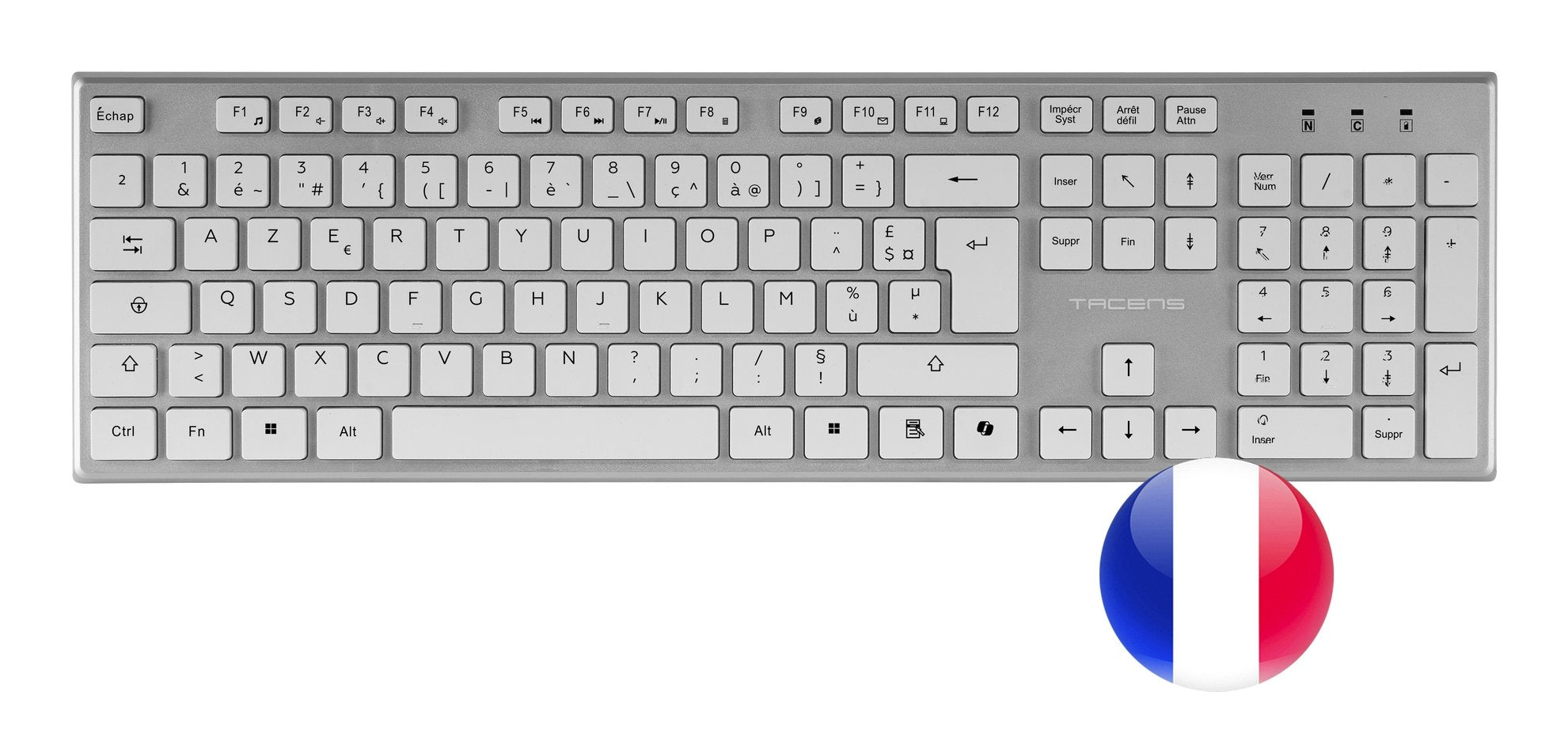Teclado Mouse Y Alfombrilla Wireless Tacens Zenithwfr Low Profile Tecla Copilot 3200dpi Blanco