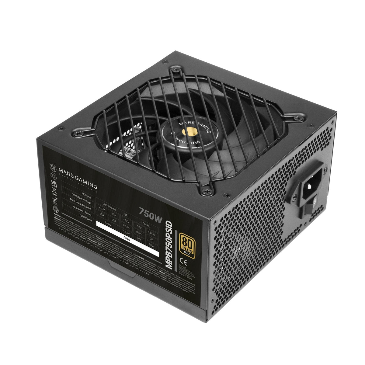 Fuente Mars Gaming 750w Mpb750psid Atx3.1 80+Gold Pfc Activo Pcie5.1 12v-2x6 Dc-Dc Digital Smd Negro
