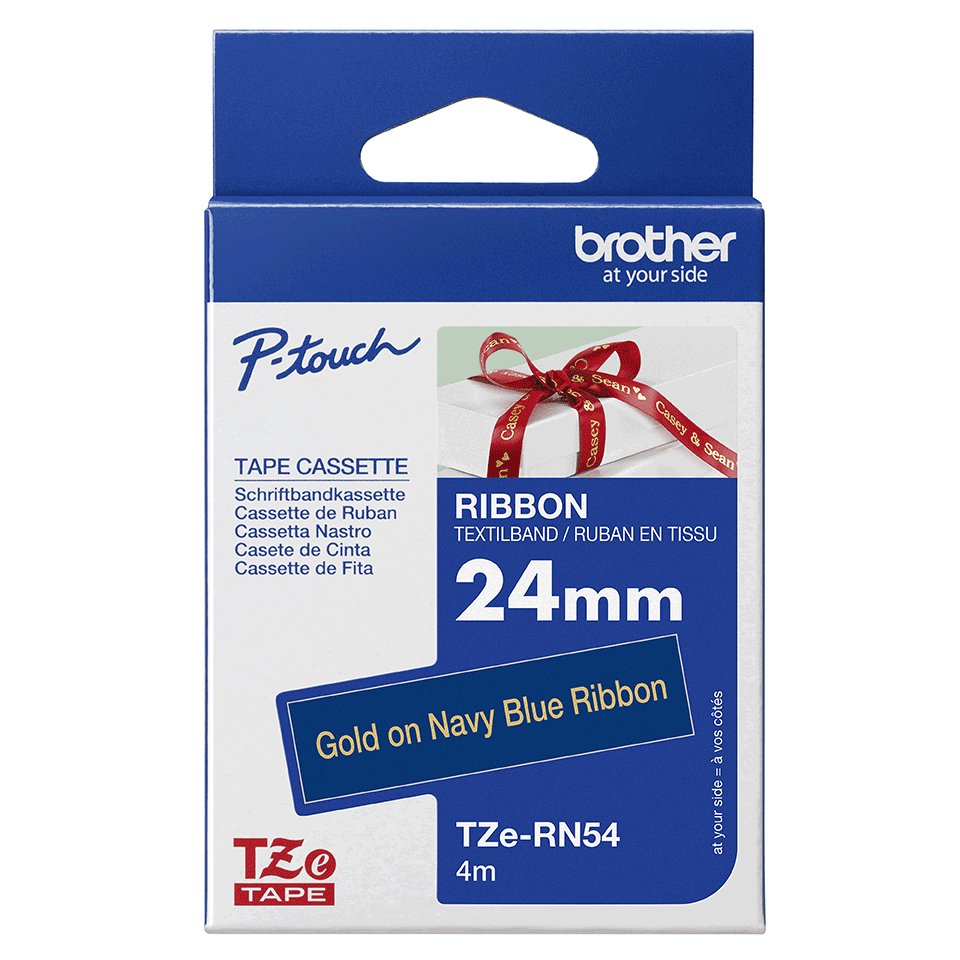 EAN 4977766801980 - Brother TZE-RN54 cinta para impresora de etiquetas Oro sobre azul marino imagen 3