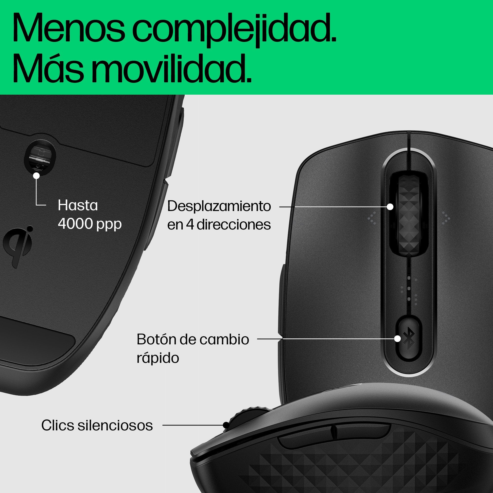 Ratón Hp 695 Qi-Charging - 7 Botones - Inalámbrico - Bluetooth - Negro
