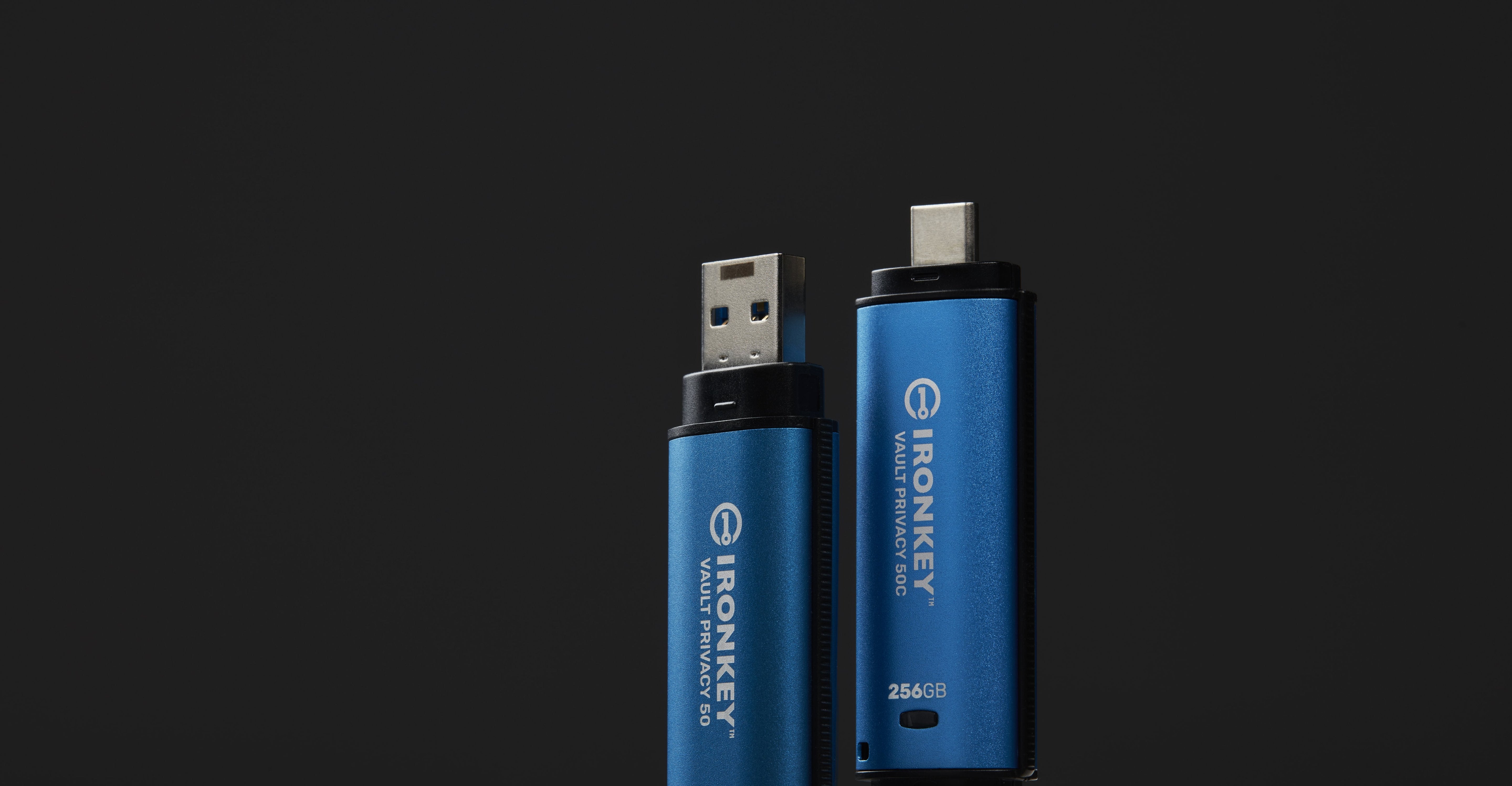 Kingston Ironkey Vault Privacy 50 256 Gb, Lápiz Usb Celeste/Negro