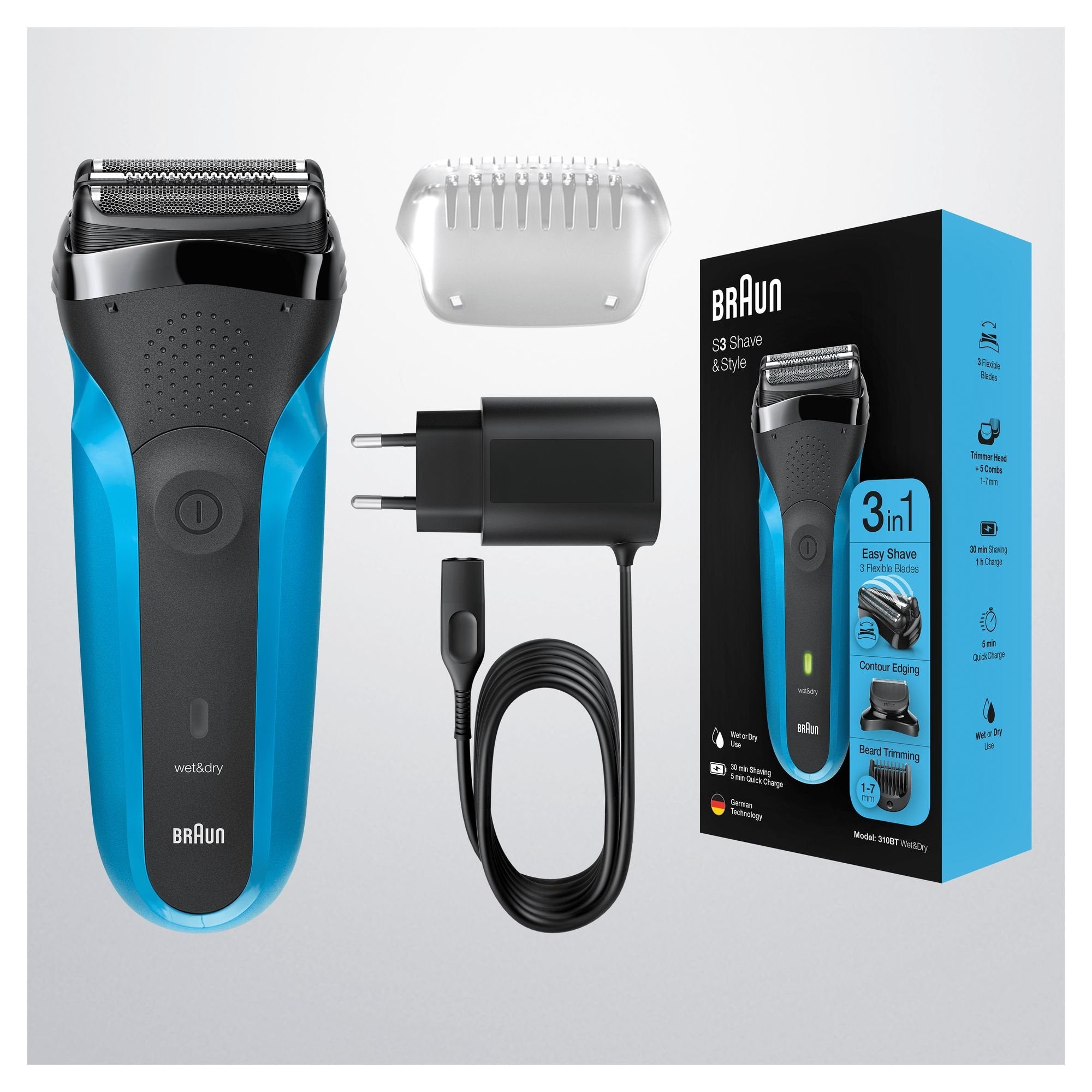 Braun Series 3 310bt Máquina De Afeitar De Láminas Recortadora Negro, Azul