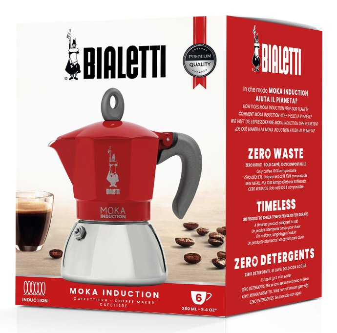 EAN 8006363029261 - Bialetti Moka Induktion Cafetera italiana 0,28 L Rojo, Acero inoxidable imagen 5