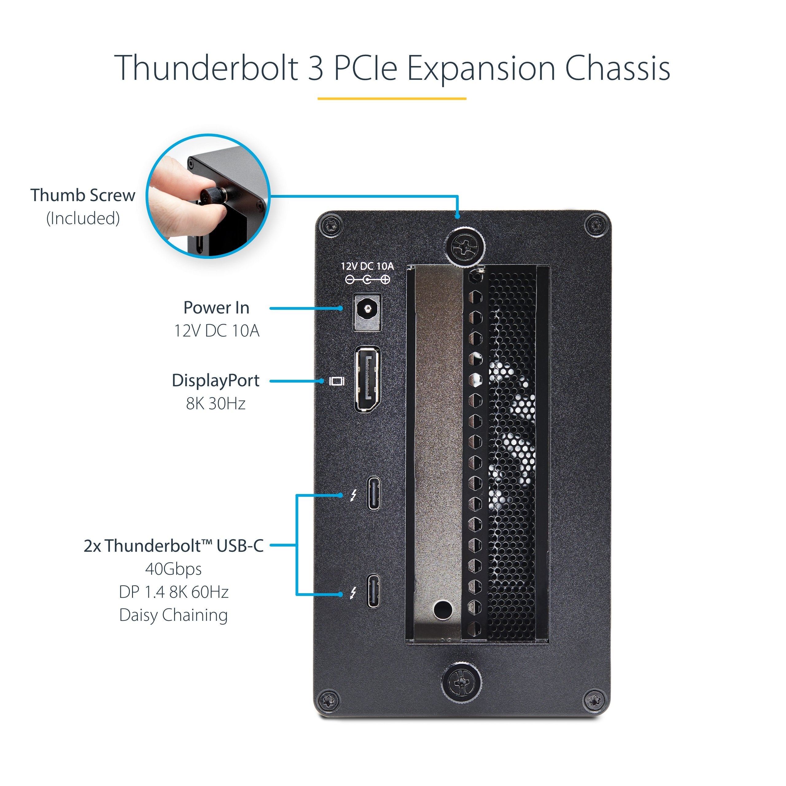 Startech.Com Caja De Expasión Thunderbolt 3 A Pci Express - Carcasa Con 2 Ranuras Pcie Para Portátiles - 8/4k Por Tb3/Dp 1.4 - Adaptador Tb3 A Pcie - No Compatible Con Tarjetas Gráficas Gpus