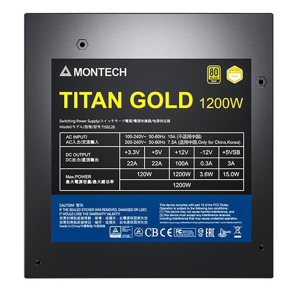 Montech Titan Dorado 1200w - 80 Plus &Ampcybenetics Dorado, Modular, Pcie 5.0 - 1200 Watt