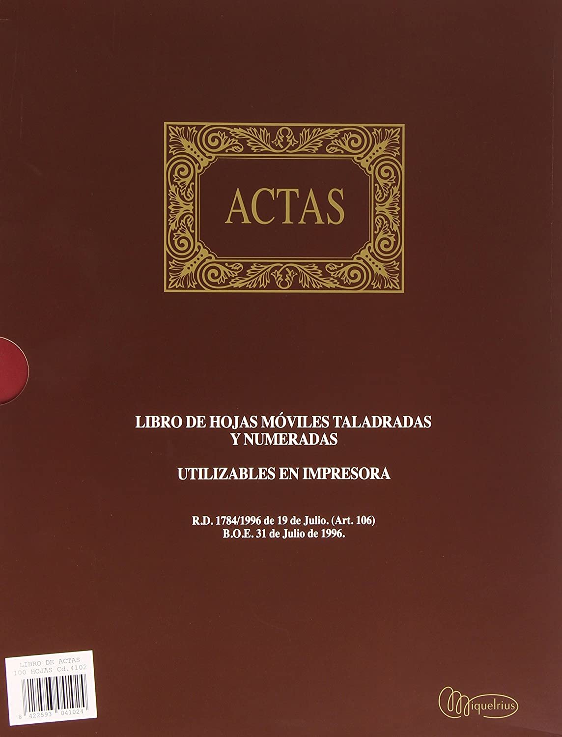 Miquelrius Libro De Actas Din A4 Natural 100 Hojas Removibles