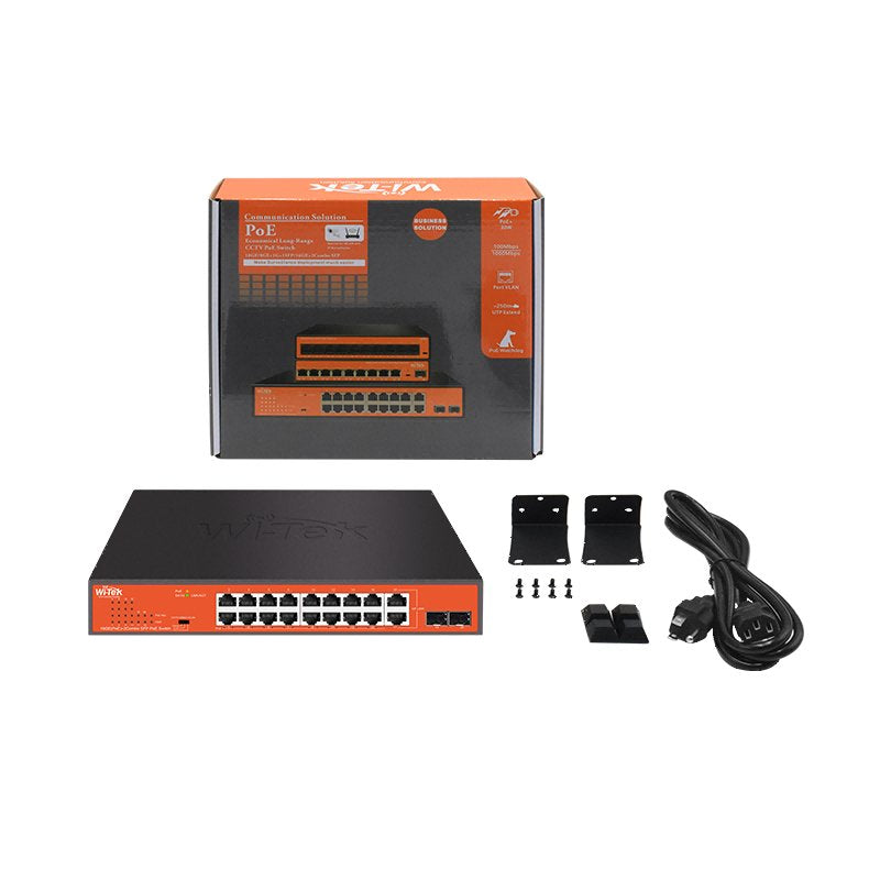 EAN 5420016879875 - Wi-Tek WI-PS318GFH switch Gigabit Ethernet (10/100/1000) Energía sobre Ethernet (PoE) Negro, Naranja imagen 4