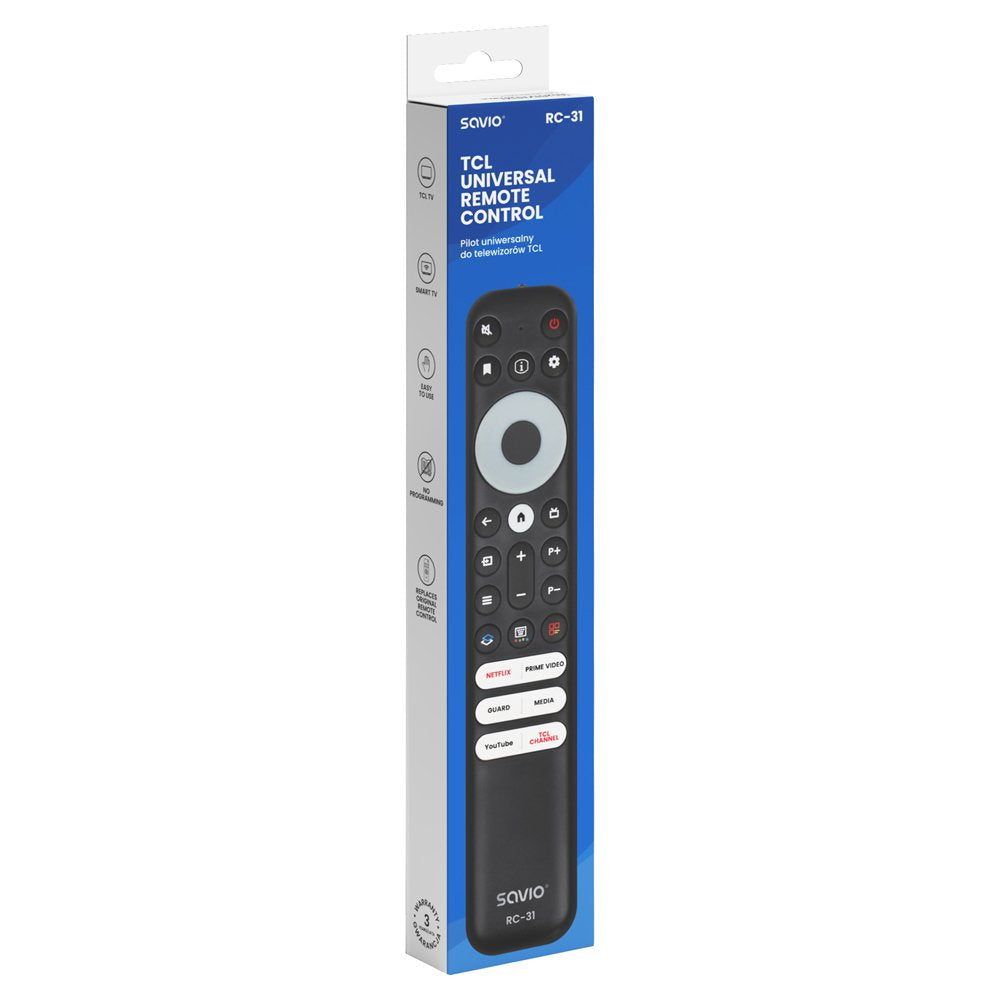 Savio Rc-31 Mando A Distancia Universal/De Repuesto Para Tv Tcl Smart Tv