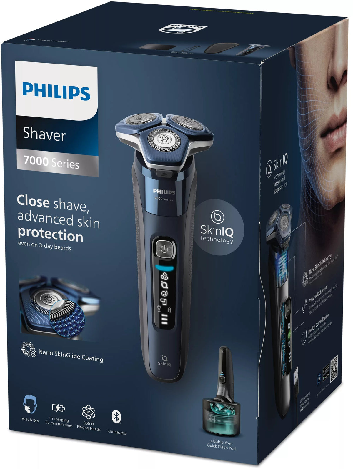 EAN 8720689009041 - Philips SHAVER Series 7000 S7885/50 afeitadora Máquina de afeitar de rotación Recortadora Negro, Azul imagen 3