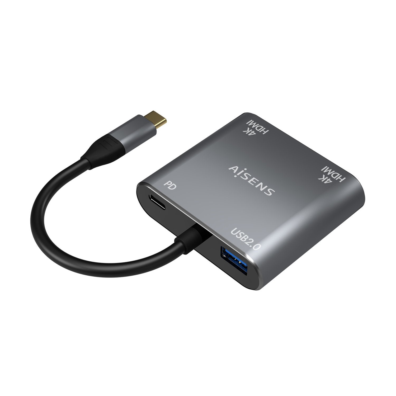 Aisens Conversor Usb-C A 2xhdmi 4k Sst Mst/Usb2.0/Usb-C Pd 60w - Usb-C/M-2xhdmi/H-Usb-A/H-Usb-C/H - 15cm - Gris