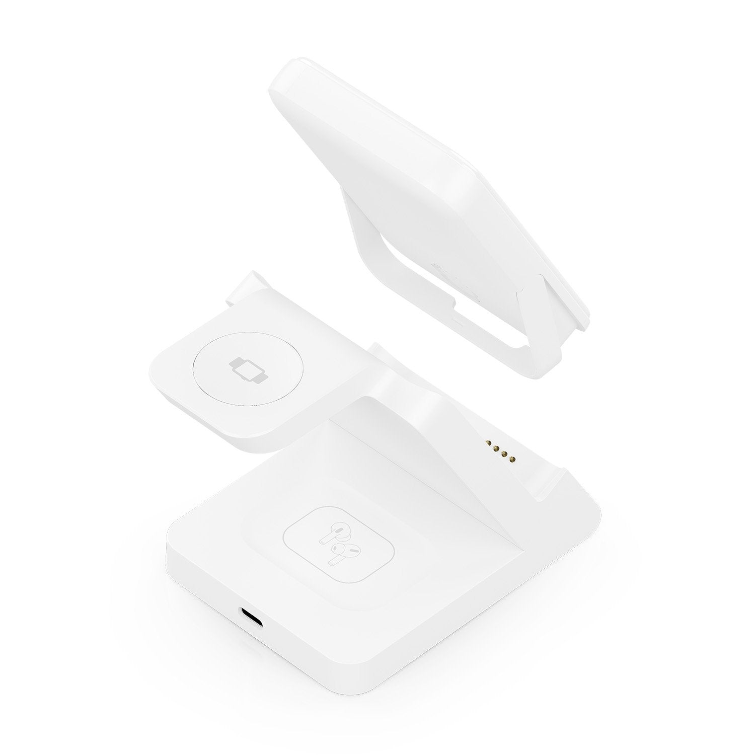 Aisens Cargador Inalambrico Usb-C 4 En 1 De 15w Para Movil, Apple Watch, Auriculares Con Estuche De Carga, Blanco