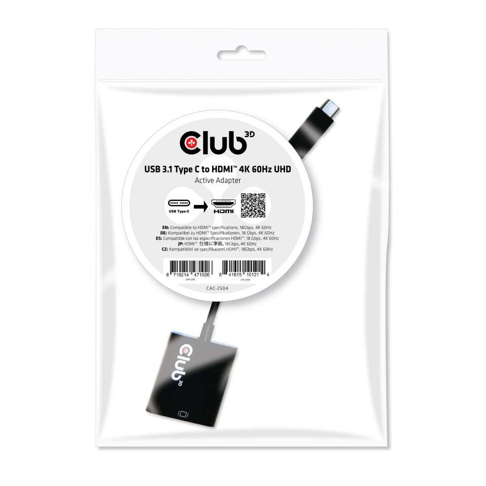 EAN 8719214471026 - CLUB3D CAC-2504 adaptador de cable de vídeo 0,15 m USB Tipo C HDMI tipo A (Estándar) Negro imagen 2