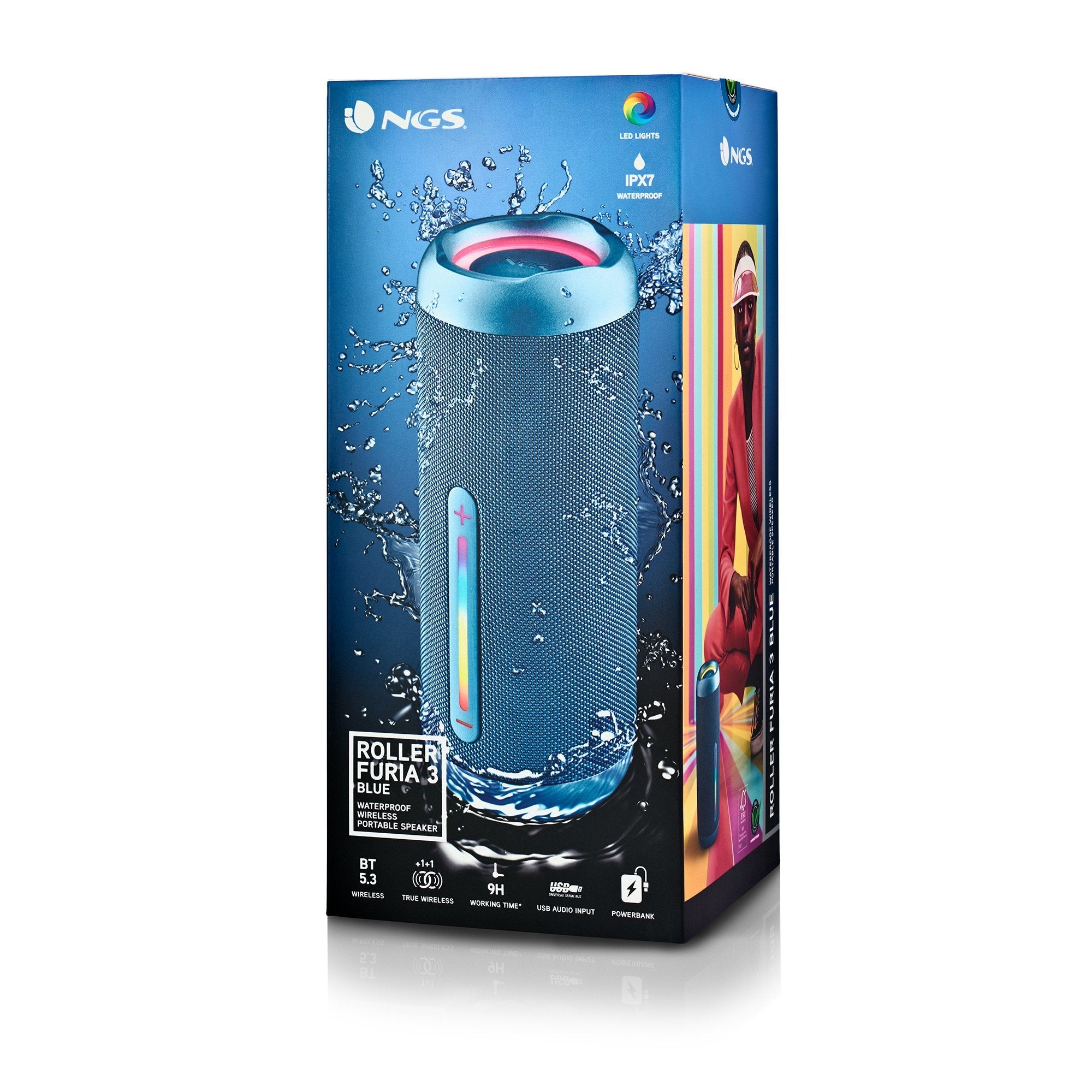 Ngs Altavoz Port Bt Luces Rgb Ip67 Color Azul 60w