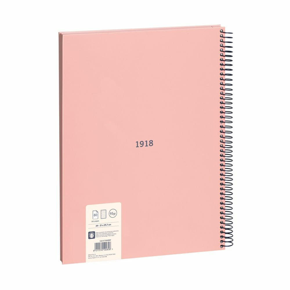 Milan Cuaderno Espiral Formato A4 Pautado 7mm - 80 Hojas De 95 Gr/M2 - Microperforado, 4 Taladros - Color Rosa