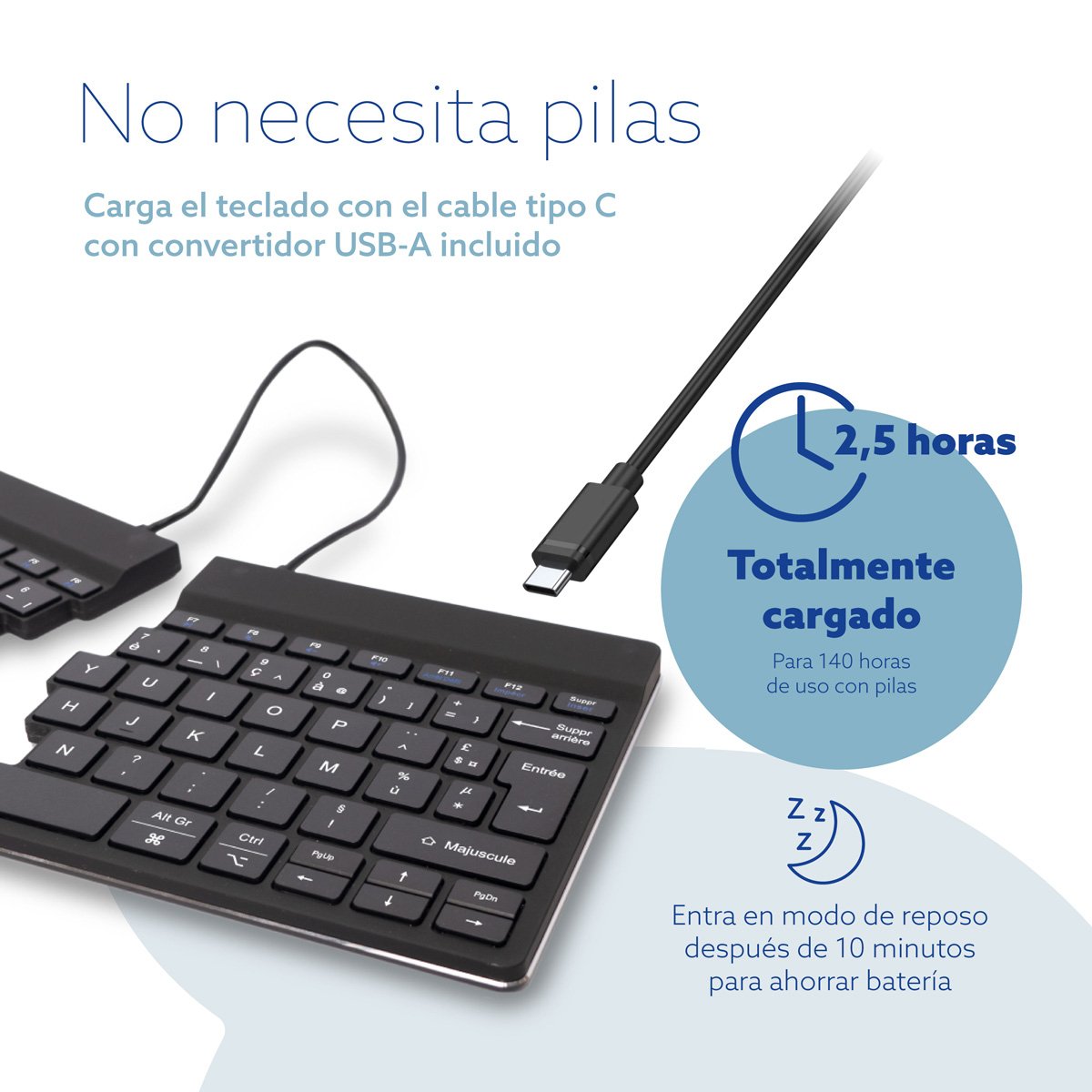 R-Go Split Break Keyboard, Qwerty (Pt), Bluetooth, Black