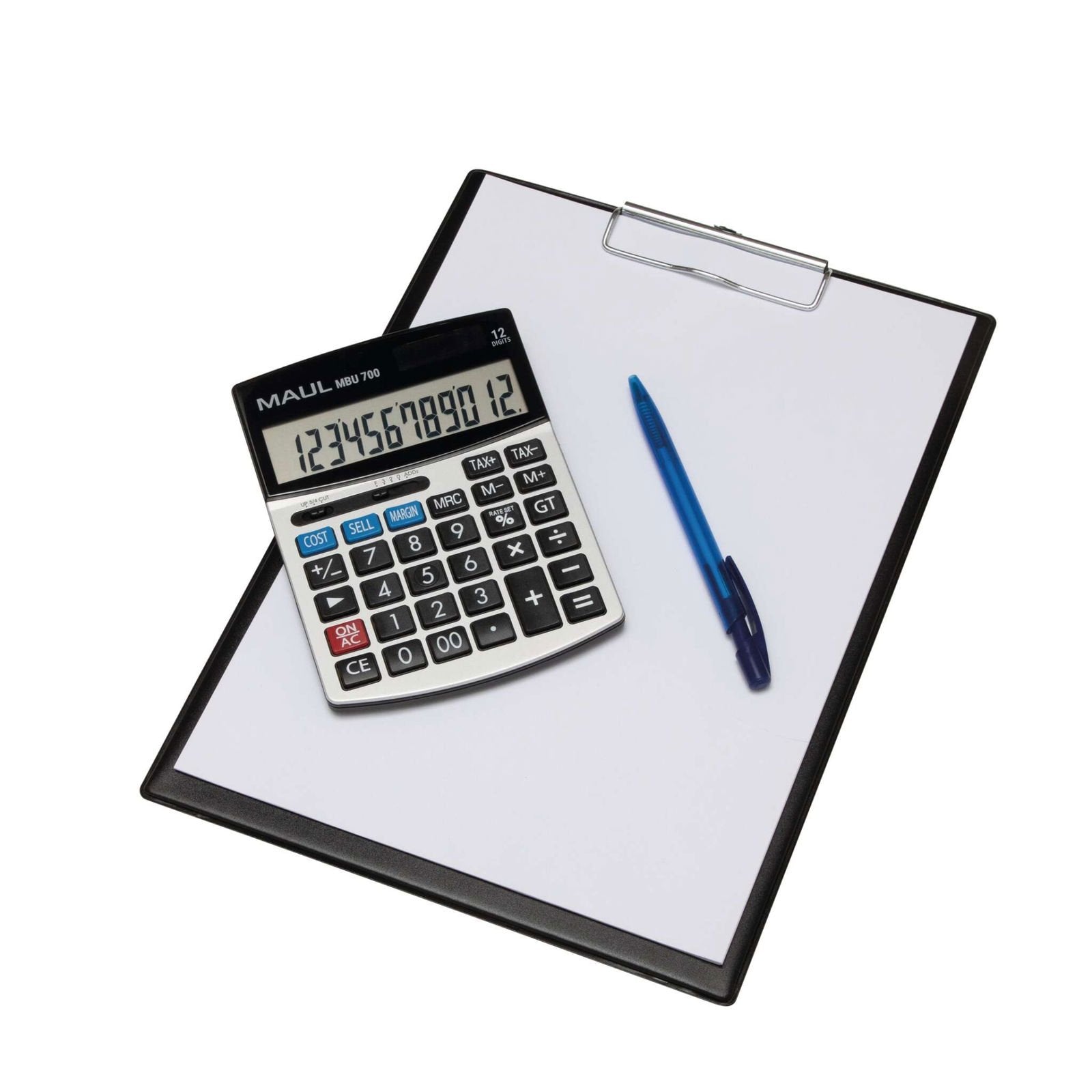 Maul Calculadora Comercial Mbu 700 Calculadora Grande Con Funciones Comerciales Pantalla De 12 Dígitos Incluye Función De Margen De Coste De Ganancia Solar/Batería Negro