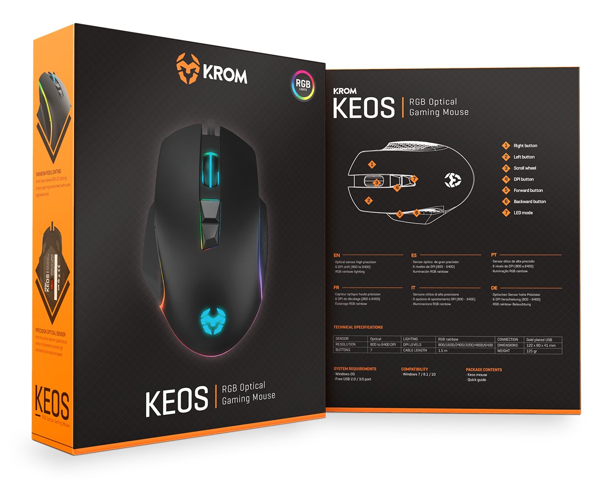 Raton Optico Krom Keos Gaming Rgb 6400dpi/Rgb Rainbow/7 Botones/Usb Nxkromkeos