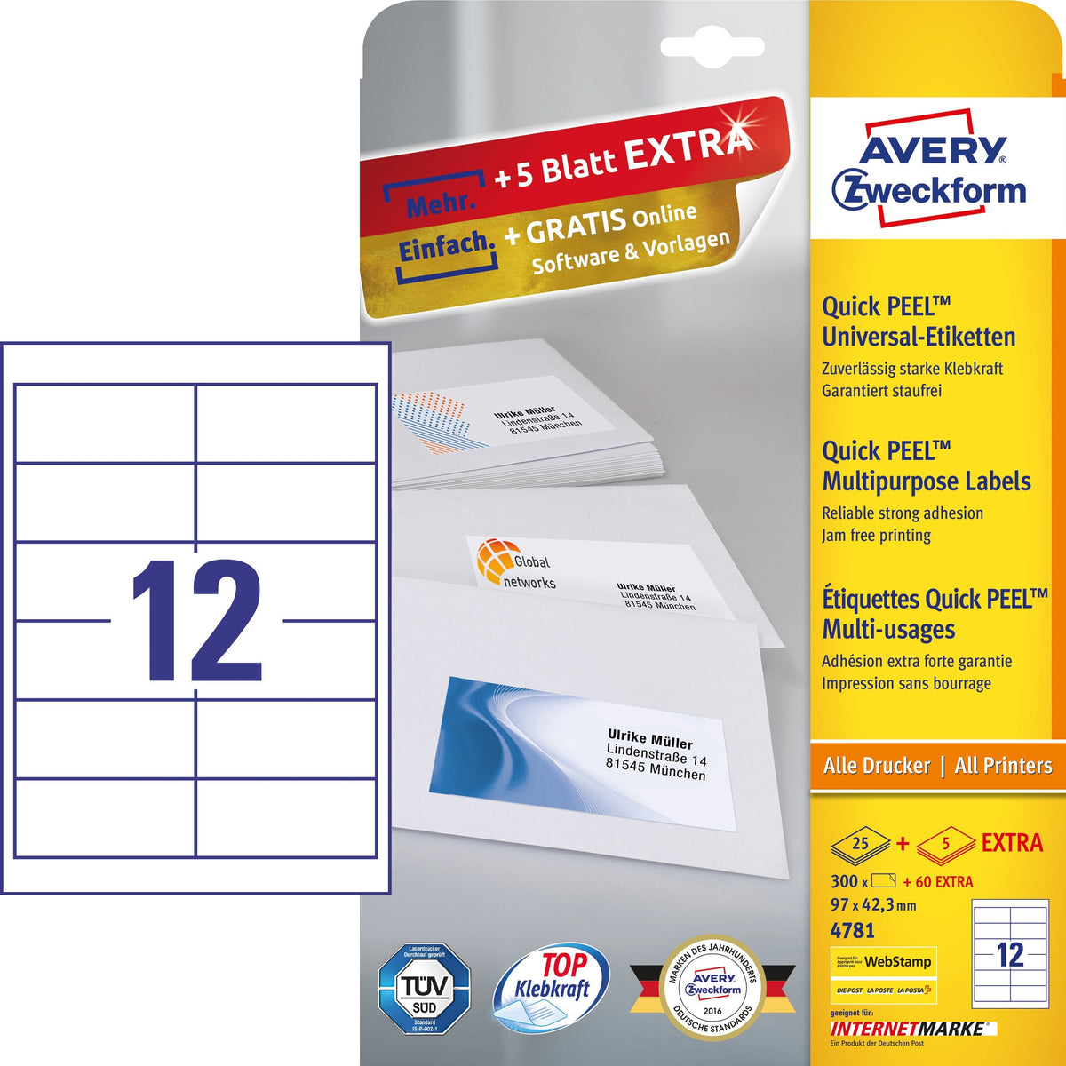 Avery Zweckform Etiquetas 4781 Blanco 97,0 X 42,3 Mm - 360 Unidades
