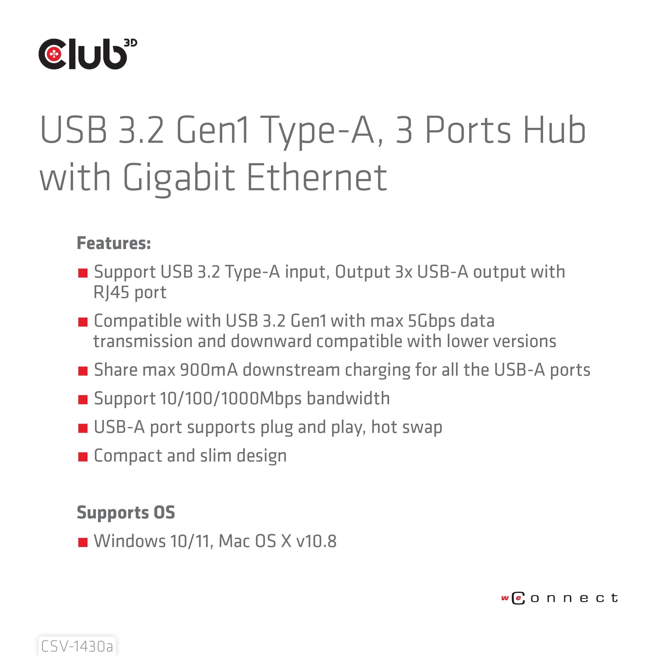 EAN 8719214472801 - CLUB3D CSV-1430a Alámbrico USB 3.2 Gen 1 (3.1 Gen 1) Type-A Negro imagen 9