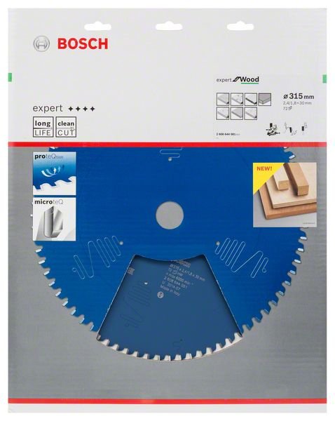 Hoja De Sierra Circular Bosch Professional Expert Para Madera, Ø 315 Mm, Diámetro 72z De 30 Mm, Para Sierras Tronzadoras E Ingletadoras 2608644081
