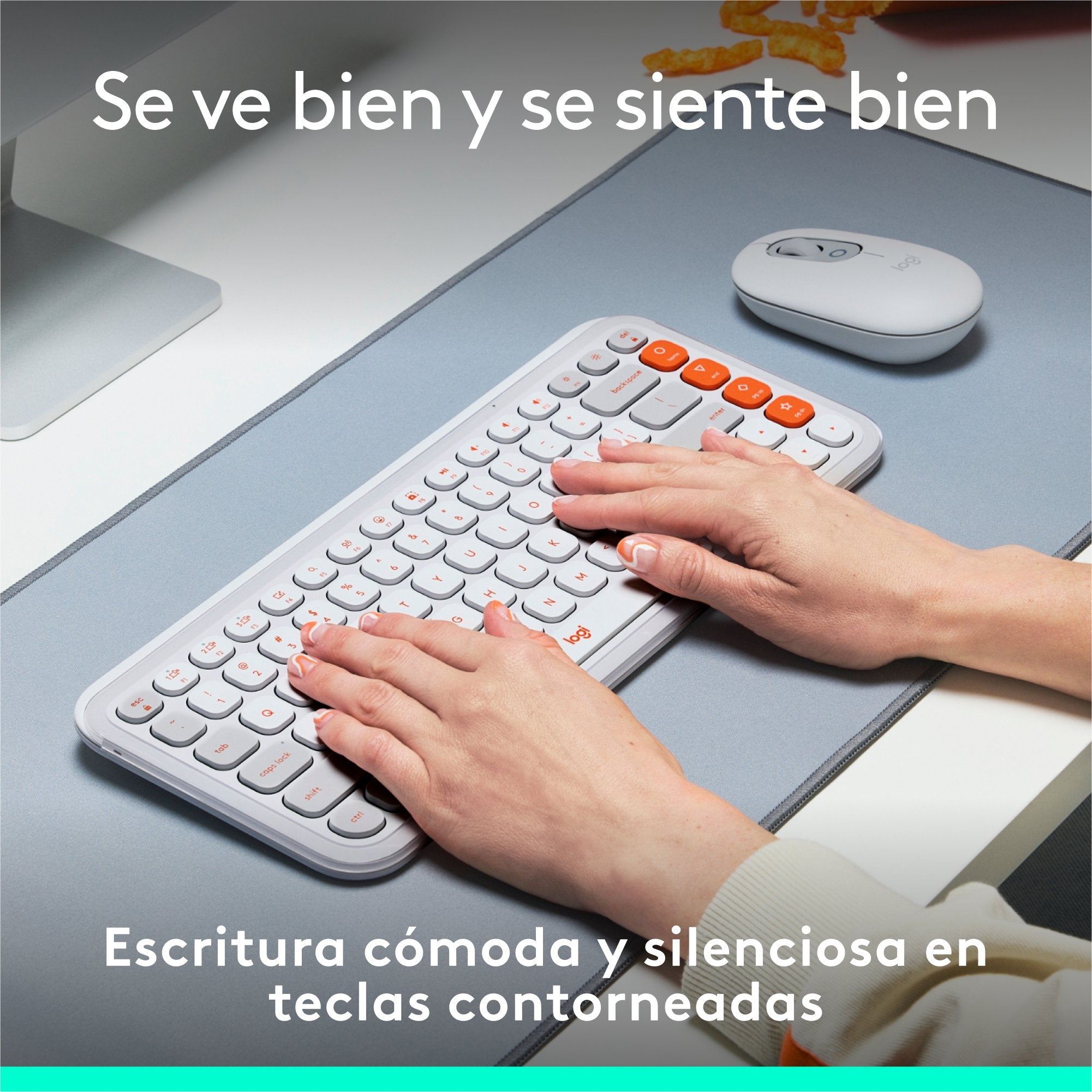 Teclado Esoañol Logitech Pop Icon Keys Inalámbrico Bluetooth Le Qwerty Español Blanco Apagado Naranja