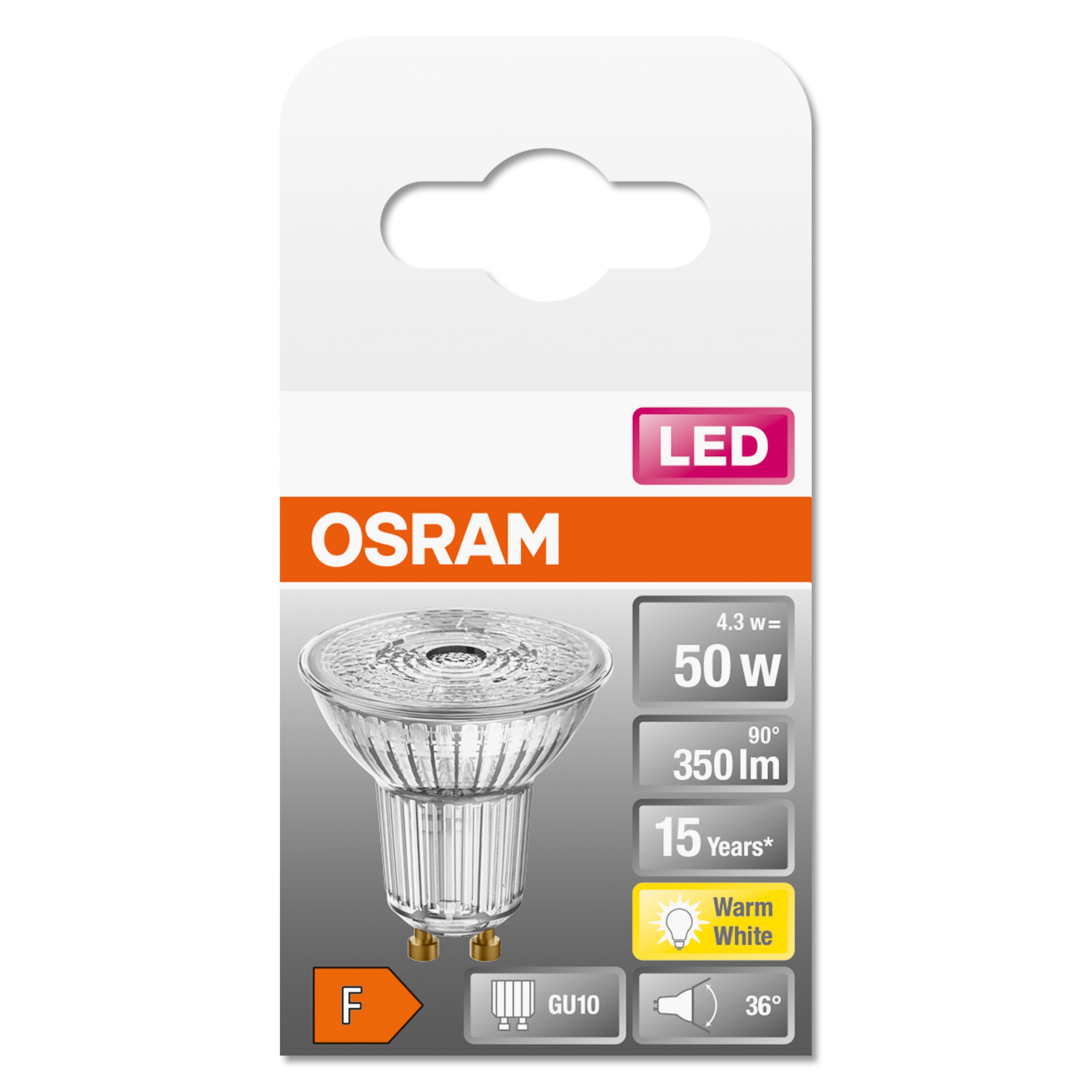 Osram Led Star Par16 36° 4,3w 827 Gu10 350lm 2700k (Cri 80) 15000h A+ (Krabicka 1ks)