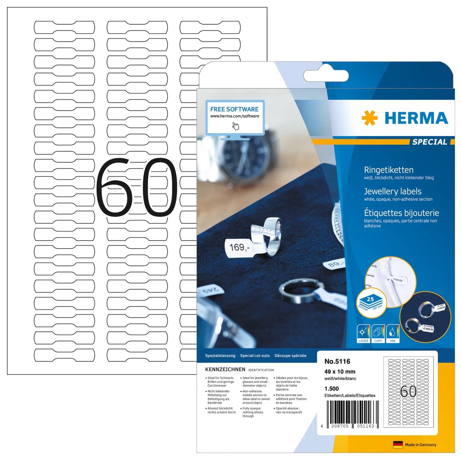 EAN 4008705051163 - HERMA 5116 etiqueta de impresora Blanco Etiqueta para impresora autoadhesiva imagen 1
