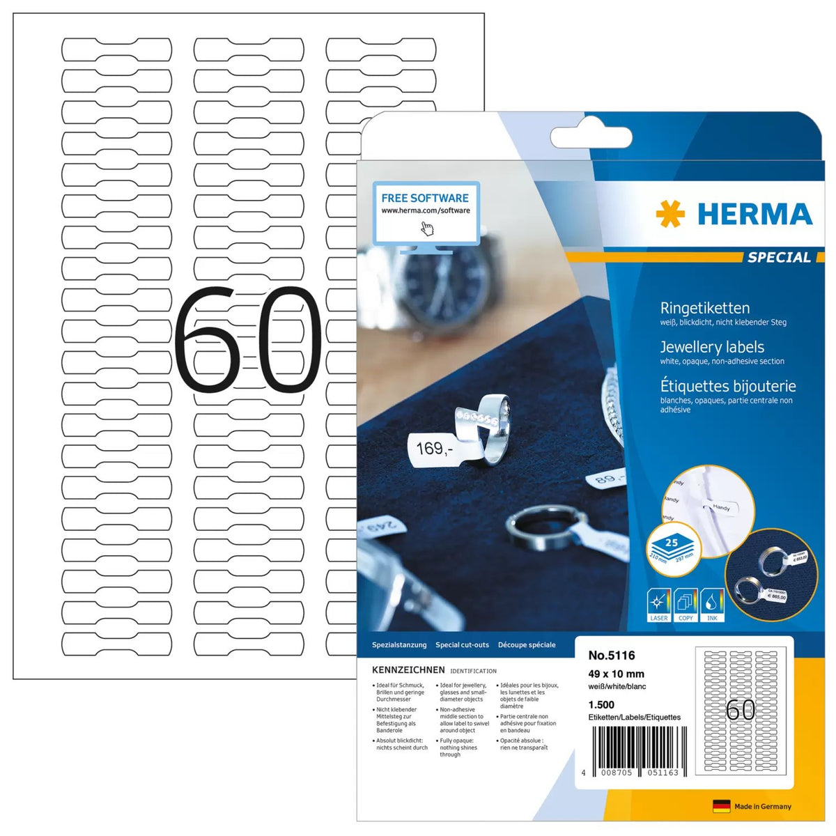 EAN 4008705051163 - HERMA 5116 etiqueta de impresora Blanco Etiqueta para impresora autoadhesiva imagen 1