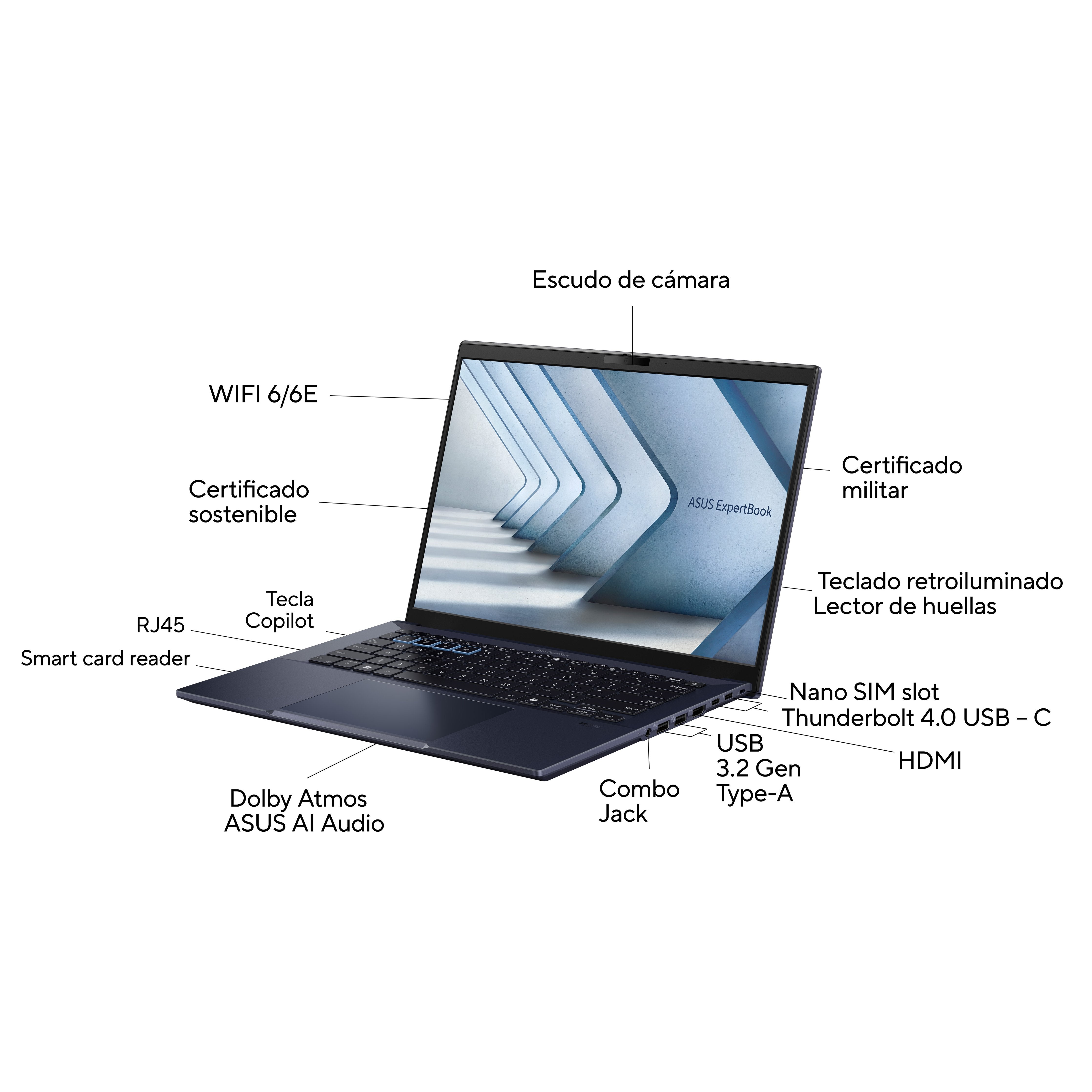 Portátil Asus Expertbook B54 I7-1355u 16gb 512gb Ssd 14" W11pro Negro Teclado Retroiluminado