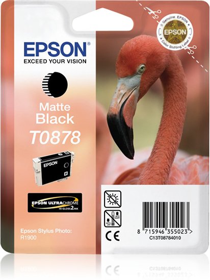 Epson Flamingo Cartucho T0878 Negro Mate, Original, Tinta A Base De Pigmentos, Negro Mate, Epson, - Epson Stylus Photo R1900 + Epson P-3000 Multimedia Storage Viewer - Epson Stylus Photo R1900, 1 Pieza(S)